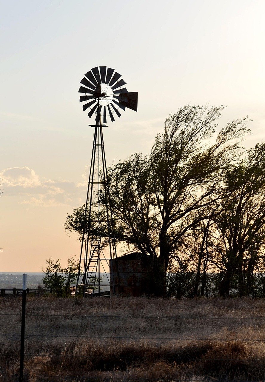 windmill, texas, nature, sunset